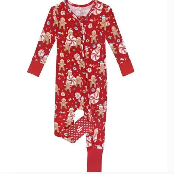 Posh Peanut Bamboo Gingerbread LaneRed sip up footie Holiday NWT size 3-6 months - Picture 1 of 11